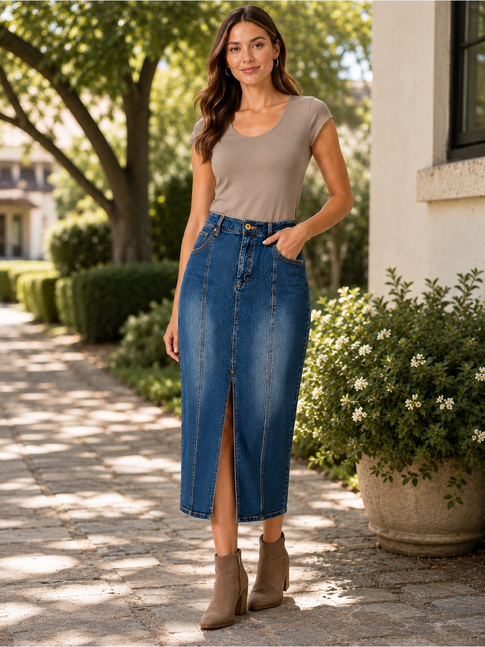 INC Blue Denim Skirt with Front Slit